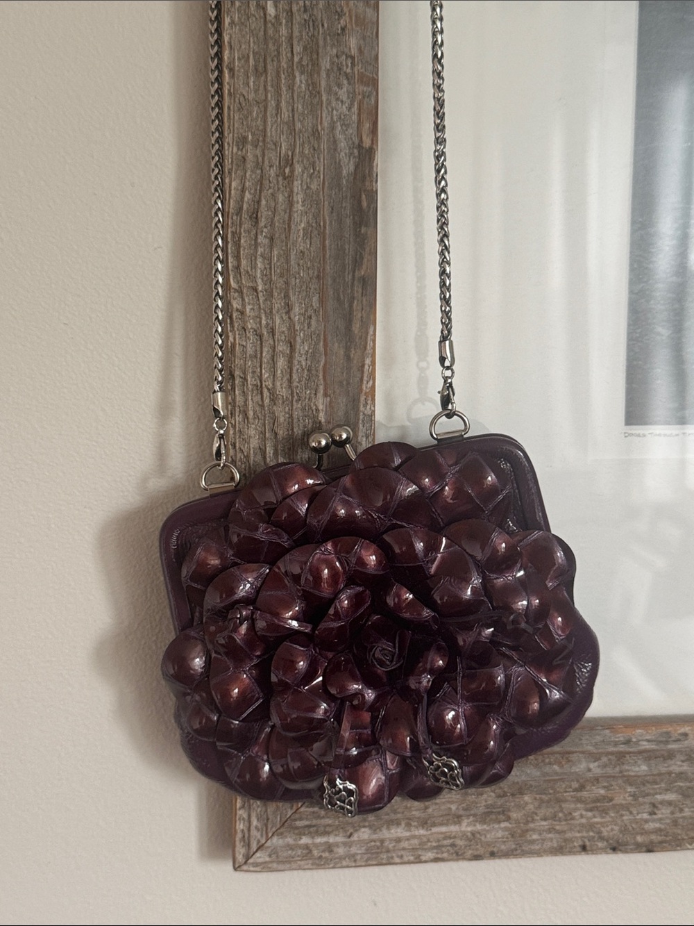 Brighton , EUC, Women's Floral Appliqué Crossbody Bag in Deep Burgundy